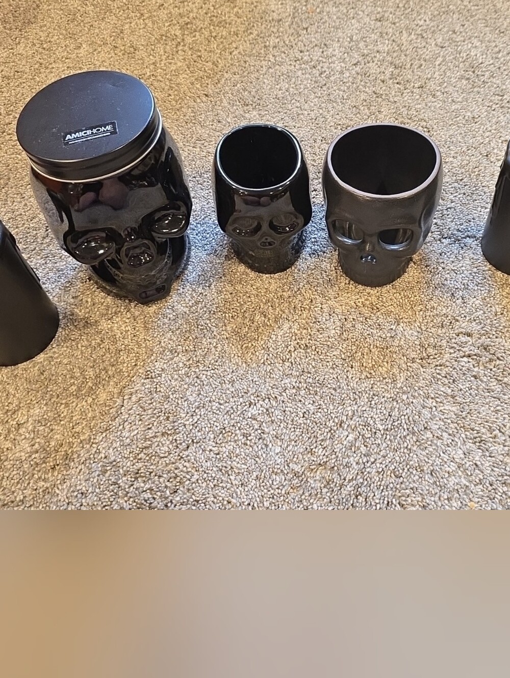 Black Skulls And Black Pilkar Candles, Skull Canister